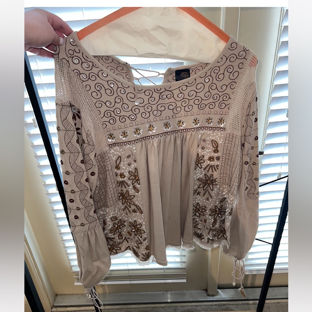 Tan beaded open back top